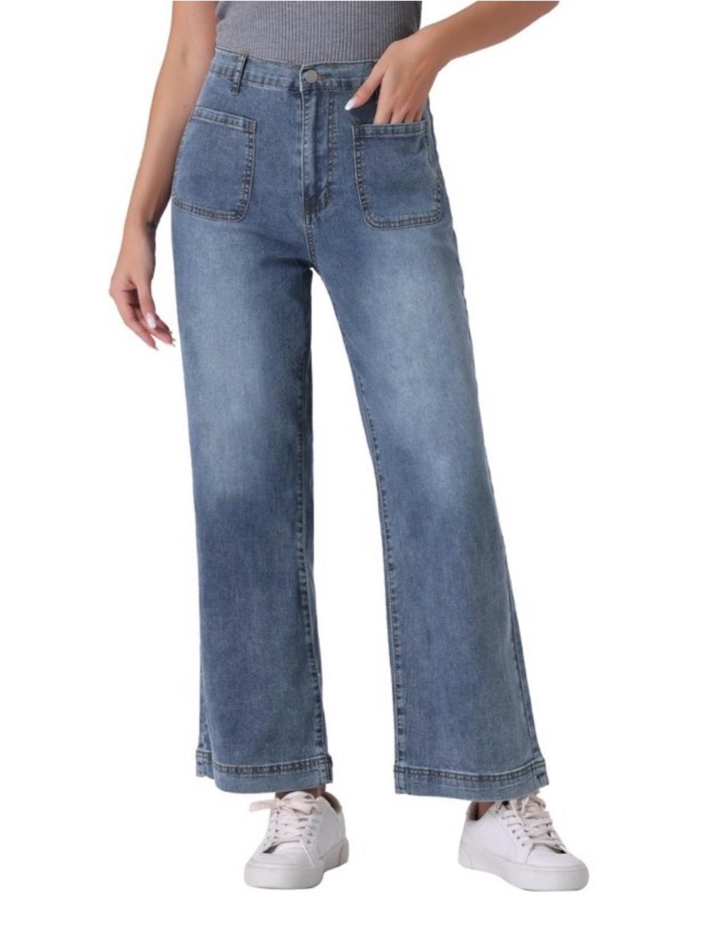 Allegra K Women’s High Waisted Stretchy Straight Leg Buttoned Loose Denim Jeans